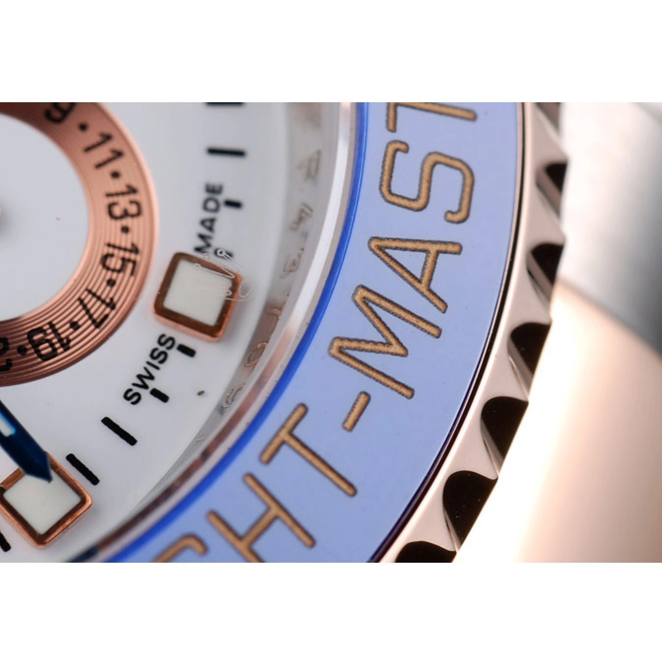 Aaa replica White Watch Ceramic Yachtmaster Dial Blue Rolex Bezel 0604